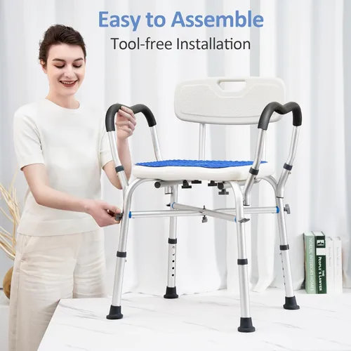 Miniatura 7 de KingPavonini Silla de ducha para ducha interior, silla de baño resistente de 550 libras con brazos, asiento de ducha médico, taburete de baño banco