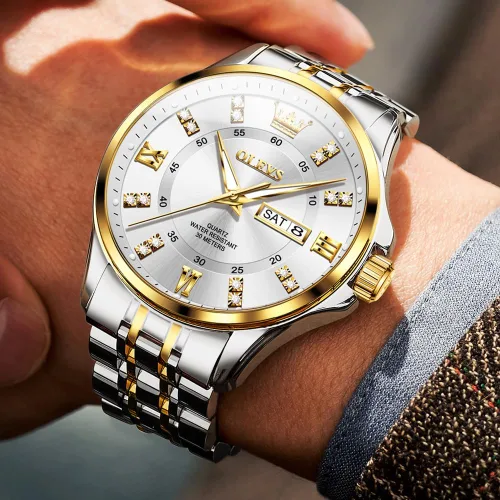 Miniatura 24 de OLEVS - Relojes de diamantes para hombres, relojes de vestir a prueba de agua, relojes analógicos de cuarzo de lujo con calendario de fecha y correa