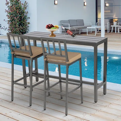 Miniatura 7 de Sillas y mesa de bar al aire libre, juego de bar de metal para patio con taburetes y cojines para patio trasero, porche, bistró, balcón
