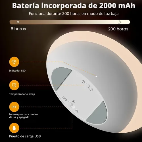 Miniatura 9 de IYT Luz nocturna para bebé, luz de huevo para niños, lámpara de noche táctil de atenuación continua, 7 colores regulables, lámpara táctil