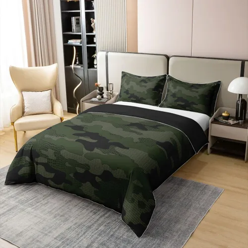 Miniatura 3 de jejeloiu Funda de edredón de camuflaje 100% algodón, tamaño individual, ropa de cama de camuflaje, juego de funda de edredón de algodón