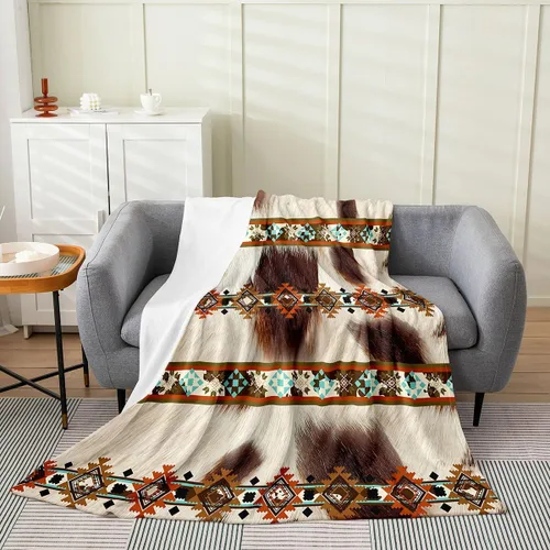 Miniatura 30 de Manta azteca con diseño tribal africano, con diseño de animales de granja, manta mullida con diseño de animales de granja y atrapasueños de tribu