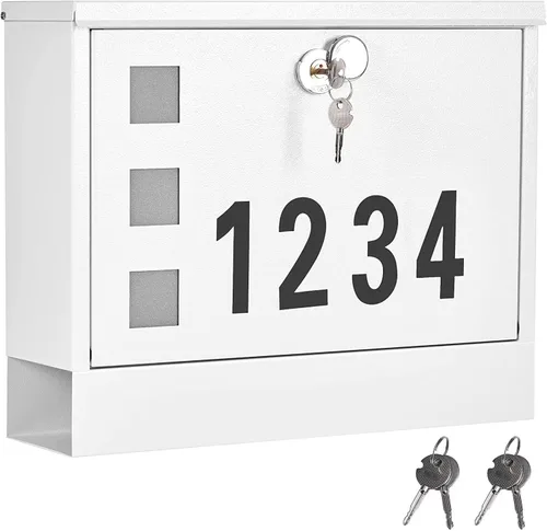 Miniatura 13 de LAND·VOI Buzón con cerradura montado en la pared, buzón de metal con tres juegos de calcomanías de números de buzón de correo, 4 llaves, 14.4" x
