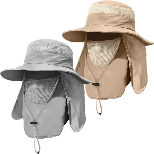 Miniatura 7 de Sombrero de pesca de ala ancha para hombre, 2 piezas, protección solar UPF 50+, extraíble, solapa para cara y cuello