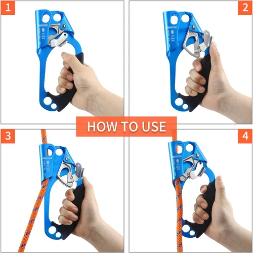 Miniatura 7 de NewDoar Certificado UIAA y CE - Ascendedor de mano para escalada en roca, arborista, equipo de rapel para cuerda de 8~13MM Conjunto azul derecho