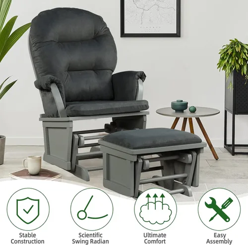 Miniatura 8 de Costzon Juego de cojín mecedor y otomano para bebé, muebles de madera para bebé, para siestas, lactancia, lectura, silla tapizada de guardería