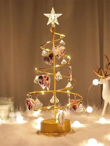 Miniatura 5 de Foto personalizada de árbol de Navidad, luces personalizadas para árbol de Navidad de 1 a 10, imagen familiar, mesa de metal, luz nocturna de árbol