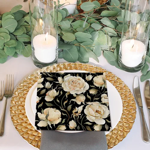 Miniatura 5 de Paquete de 80 servilletas de almuerzo florales rosas retro, peonías de rosas negras, servilletas de papel desechables decorativas vintage