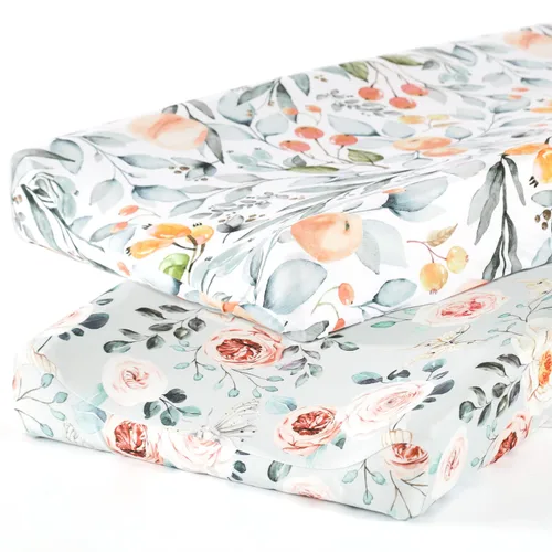 GRSSDER Juego de 2 fundas elásticas para cambiador de punto de jersey ultra suave, fundas para cambiadores de mesa que se ajustan a almohadillas de