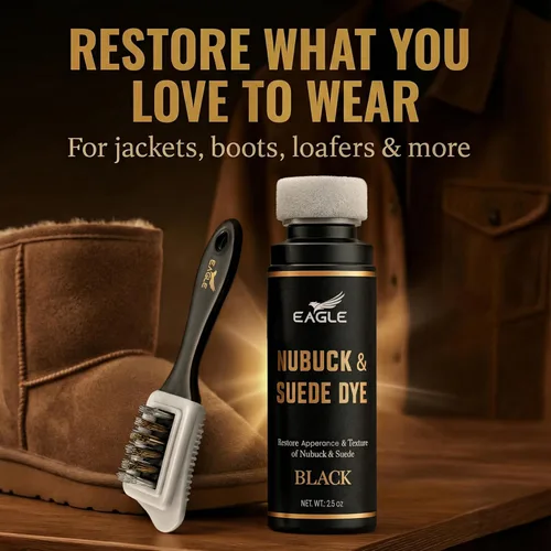 Miniatura 4 de Eagle - Tinte para nubuck y ante negro con aplicador y cepillo de ante de 3 vías - Restaurador de color para zapatos, botas, chaquetas, bolsos y más