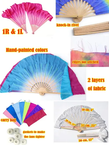 Miniatura 3 de Winged Sirenny Pares de abanicos plegables de seda cortos de 4 pulgadas (3.9 in) para adoración y baile popular chino (negro a morado)