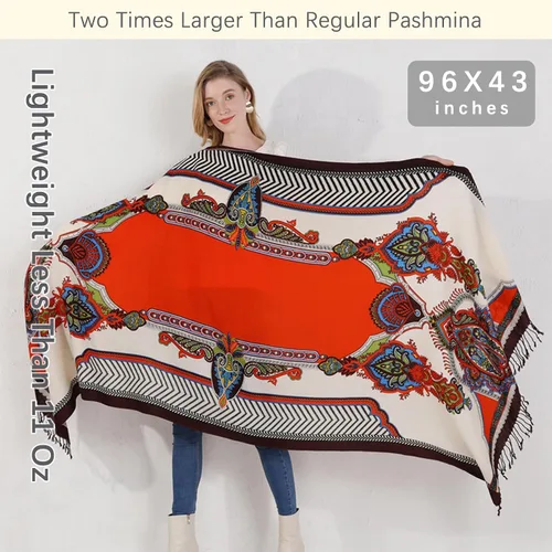 Miniatura 215 de DANA XU Manta de pashmina extragrande 100% de lana merina, bufanda de viaje, bufanda de cachemira para mujer, otoño e invierno, chal de gran