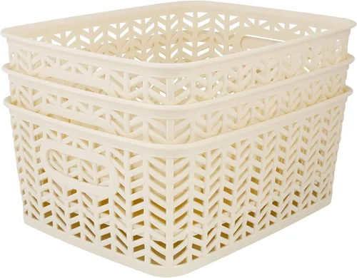 Miniatura 15 de Simplify Paquete de 3 cestas de almacenamiento pequeñas en espiga, dimensiones: 10 x 8 x 4 pulgadas, diseño de espiga, peso ligero, ideal para baño