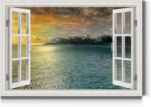 Miniatura 28 de Renditions Gallery Lienzo decorativo para pared, vista de barco viejo atracado en la playa de arena blanca, obra de arte para colgar en la pared