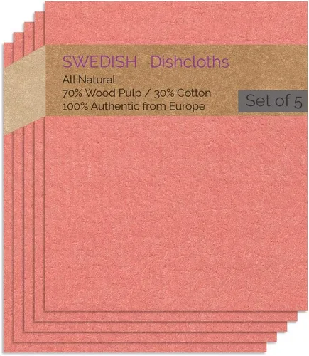 Miniatura 18 de SWEDEdishcloths - Juego de 5 paños de esponja de celulosa (1 gris, 4 naturales) suecos Combo Gnnnn