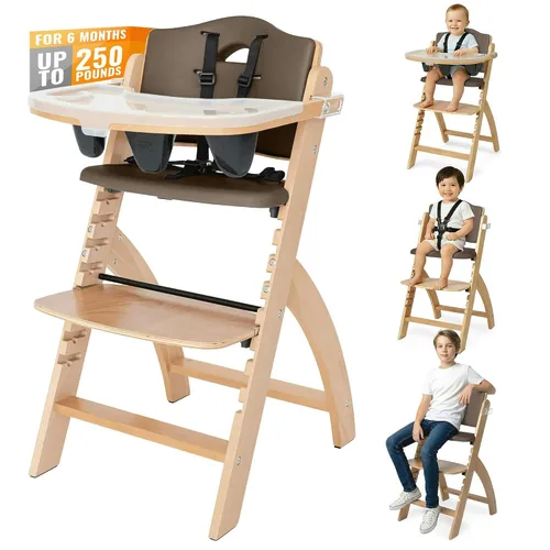 Miniatura 11 de Silla alta de madera con bandeja, de Abiie Beyond La solución de asiento perfecta para tu hijo como silla alta para comedor