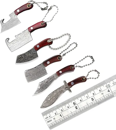 Miniatura 20 de HAOXU MIni - Juego de 4 cuchillos de bolsillo para hacha pequeña, hacha pequeña de Damasco para abridor de paquetes, cortador de caja y campamento