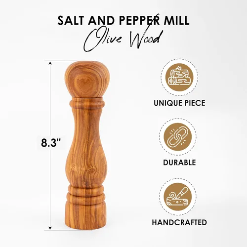 Miniatura 6 de Molinillo de sal y pimienta de madera para cocina, 8.3 in (8.3 pulgadas) recargables, molinos de sal y pimienta ajustables para mayor grosor
