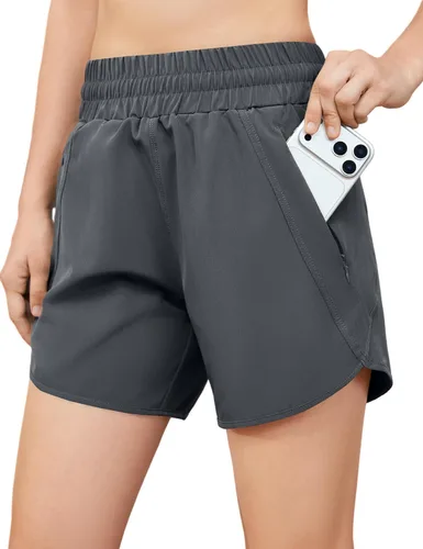 Miniatura 10 de Pantalones cortos deportivos para correr de 5 pulgadas para mujer, cintura alta, de secado rápido, ligeros, con bolsillo con cremallera, UPF 50+