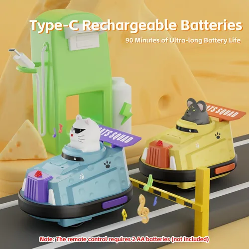 Miniatura 6 de Paquete de 2 autos de control remoto, auto de choque de expulsión RC para niños, auto parachoques de queso de guerra de gatos y ratas, juguetes