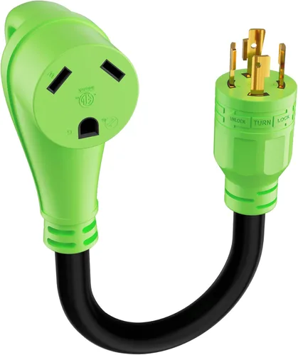 Miniatura 13 de Cable adaptador de generador RV de 30 amperios a 50 amperios, enchufe macho de bloqueo giratorio NEMA L5-30P a receptáculo hembra NEMA 14-50R