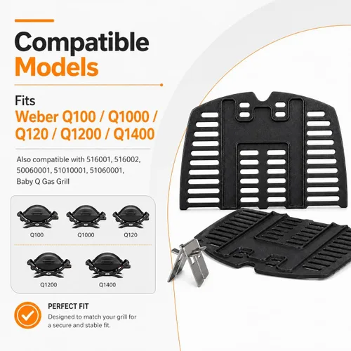 Miniatura 2 de Uniflasy 7644 Rejillas de cocción de hierro fundido para Weber Q100, Q1000, Q120, Q1200, Q1400, 516001, 516002, 50060001, 51010001, 51060001, Baby Q
