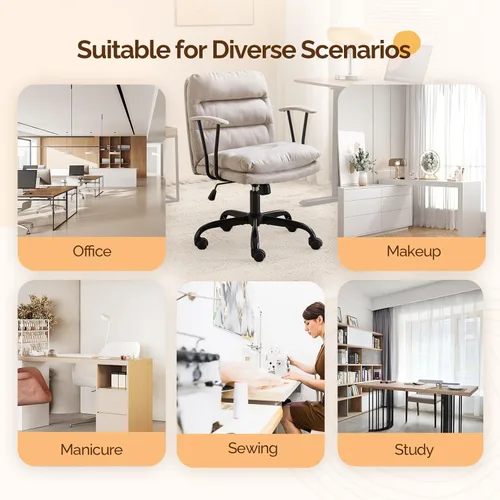 Miniatura 9 de VINGLI Sillas de Oficina Cómodas con/sin Ruedas, Base Dual, Reposabrazos Desmontables, Silla Ajustable y Giratoria Cómoda para Computadora, Uñas