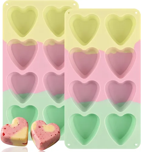 Sakolla Paquete de 2 moldes para pastel de corazón de 2.7 pulgadas, 8 moldes de silicona para hornear pasteles, magdalenas, bocados de huevo,