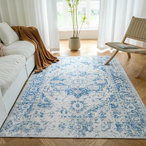 Miniatura 33 de Alfombras de 6 x 9, alfombras grandes lavables con flores estilo boho, alfombra de pelo bajo antideslizante y ultradelgada, alfombra para puerta
