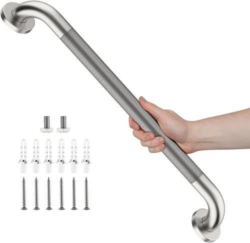 Miniatura 10 de Barra de agarre de ducha de níquel cepillado con agarre moleteado antideslizante de 36 pulgadas, barras de agarre de baño de acero inoxidable, barra