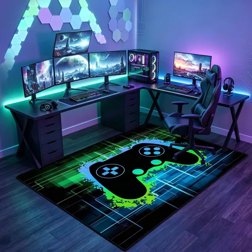 Miniatura 34 de BATATADOCE Alfombras de videojuegos para dormitorio de niños, alfombras para sala de juegos, decoración de juegos para niños, alfombra de área