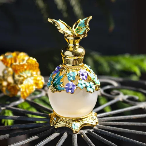 YU FENG Botella de Perfume de Vidrio con Flor de Mariposa Vacía Vintage Frasco de Perfume de Cristal Decorativo Botellas de Fragancia para Mujeres y