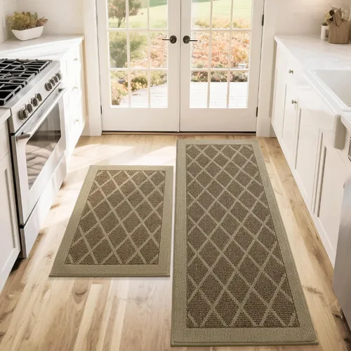 Miniatura 10 de COSY HOMEER Tapetes de cocina, 2 alfombras de cocina antideslizantes, lavables, absorbentes, para suelo de cocina, 100% polipropileno, alfombra