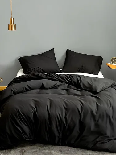 Miniatura 2 de INDACORIFY Funda de edredón de algodón de color negro, ropa de cama bohemia 100% algodón lavado, funda de edredón tamaño Queen, funda de edredón