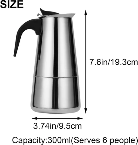 Miniatura 2 de Moka - Cafetera clásica italiana de acero inoxidable, cafetera italiana clásica de 6 tazas/10 onzas, cafetera de café para capuchino o café