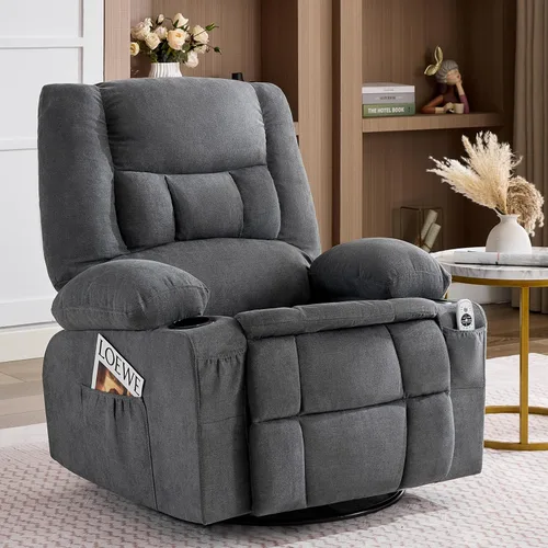 Miniatura 11 de Rocker Recliner Chair with Massage and Heat, Nursery Rocking Chairs for Living Room, Ergonomic Comfy Relining Chair with Cup Holders, USB Charge