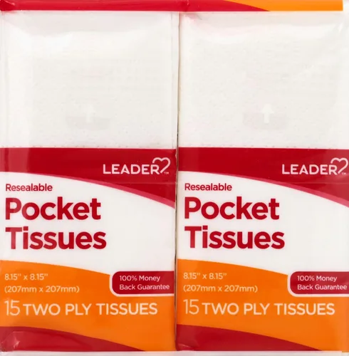 Leader Pañuelos de bolsillo resellables, pañuelos faciales suaves de 2 capas, algodón puro, para llevar, tamaño de viaje, sin loción, 16 paquetes de