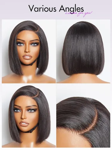 Miniatura 8 de LUVME HAIR - Peluca de cabello humano estilo Bob, de 8 pulgadas, precortada, sin pegamento, con cierre de encaje HD, predepilada, cabello humano