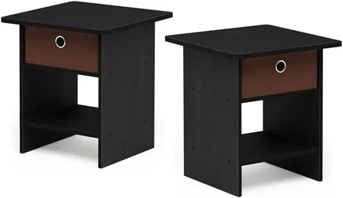 Miniatura 15 de Mesa de noche con cajón Furinno, Madera, Marrón oscuro/Negro