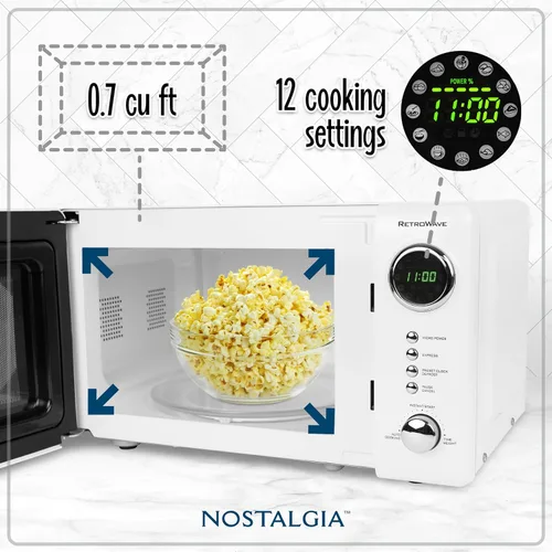 Miniatura 2 de Nostalgia Horno microondas compacto retro para encimera, 0.7 pies cúbicos, 700 vatios con pantalla digital LED, bloqueo para niños, interior fácil