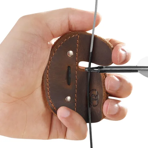 Miniatura 15 de Ringsun - Pestañas de cuero para dedos de tiro con arco, protector de dedo hecho a mano para equipo de práctica de tiro, pestaña de dedos para arcos