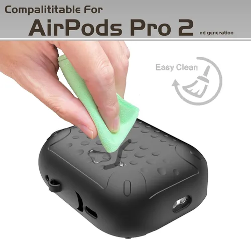 Miniatura 7 de Funda impermeable para AirPods Pro de 2ª generación, funda protectora de silicona antipérdida, carga inalámbrica y LED visible, con mosquetón