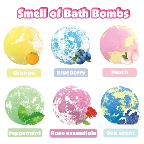 Miniatura 4 de Bombas de baño para niños con sorpresa en el interior, 6 bombas de baño grandes de burbujas orgánicas para niños con pulseras y anillos, juguetes