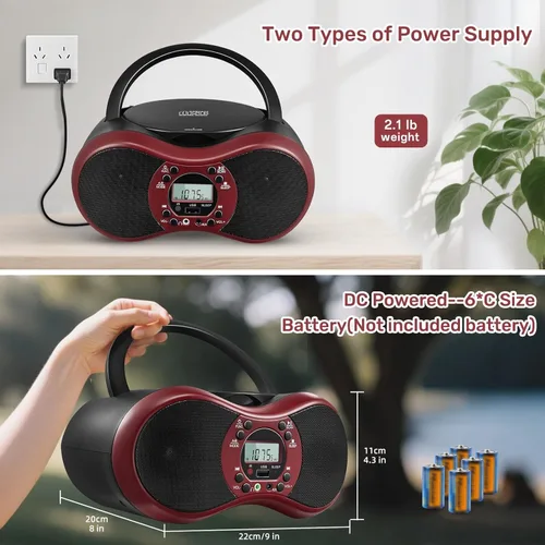 Miniatura 8 de Boombox reproductor de CD portátil para el hogar con radio FM, Bluetooth, reproducción de CD-R/CD-RW/MP3 CDs, control remoto, puerto USB, entrada
