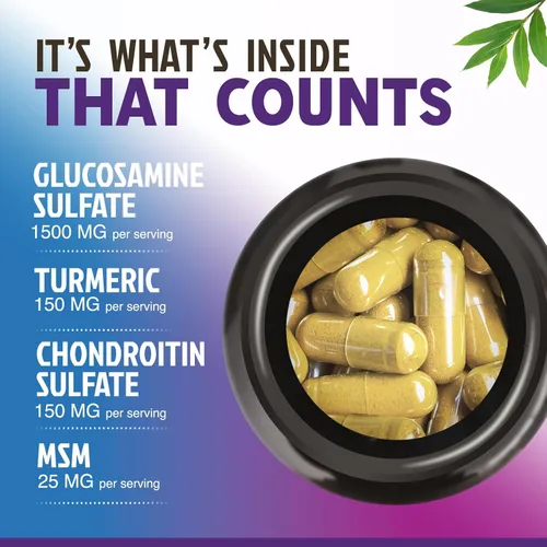 Miniatura 3 de Complejo de glucosamina condroitina MSM - Suplemento de apoyo articular de fuerza 3X con sulfato de glucosamina, cúrcuma, boswellia - Para