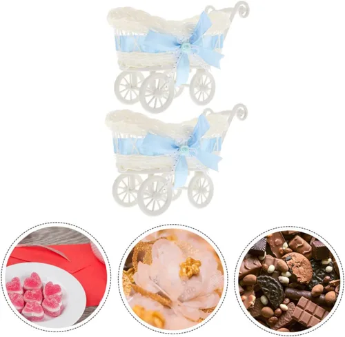 Miniatura 2 de 2 cestas tejidas de ratán de imitación, lindo carrito de almacenamiento de dulces para fiestas, duchas y decoración para golosinas y juguetes