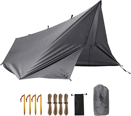 Miniatura 12 de FREE SOLDIER Lona impermeable portátil multifuncional para exteriores, camping, viajes; toldo de mochilero, refugio contra la lluvia Verde oscuro