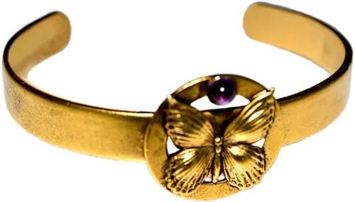 Elaine Coyne Collectible Artwear Pulsera de mariposa de oro antiguo con amatista fabricada en Estados Unidos, Latón, Amatista