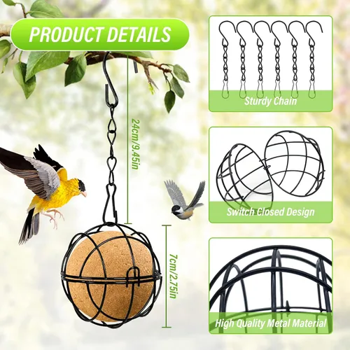 Miniatura 3 de Longzhuo 6 comederos metálicos para colibríes para colgar en exteriores, bola redonda de sebo a prueba de ardillas, regalos de observación de aves