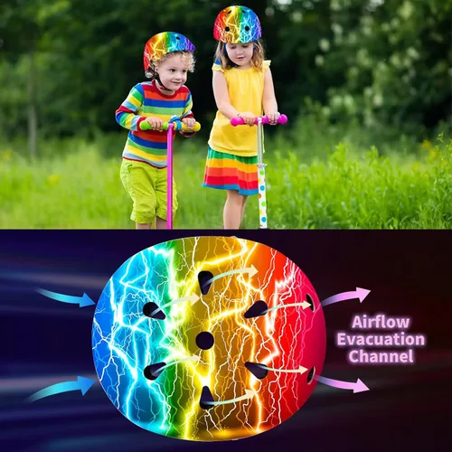Miniatura 5 de Casco de bicicleta ajustable con gradiente de color para niños pequeños de 3-5-8-14+ años, niñas y niños. Casco para monopatín y bicicleta